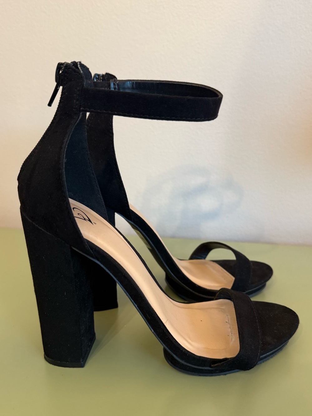 Black Suede Ankle-Strap Block Heel Sandals